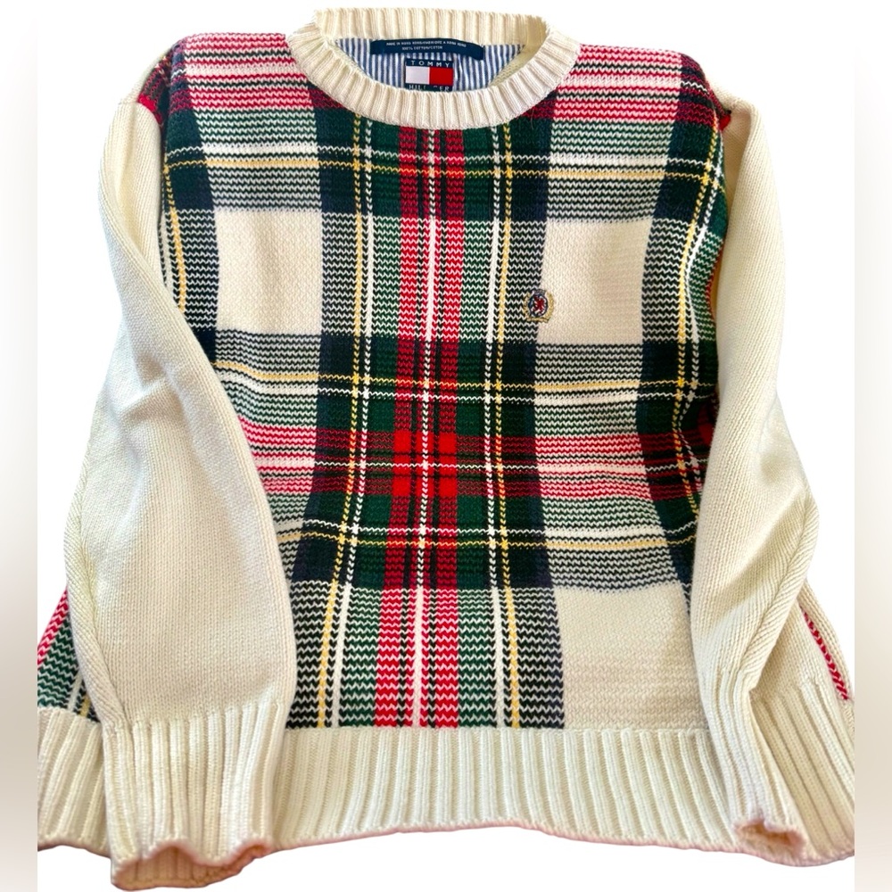 TOMMY HILFIGER Vintage Plaid Knitted Crew Neck Sweater